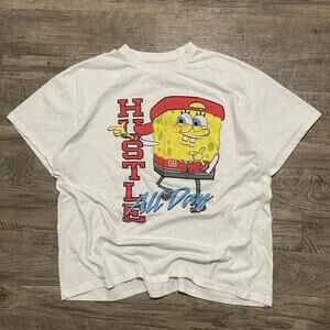 y2k Style Spongebob SquarePants Hustle All Day Large Graphic Print Tee  Size 2XL